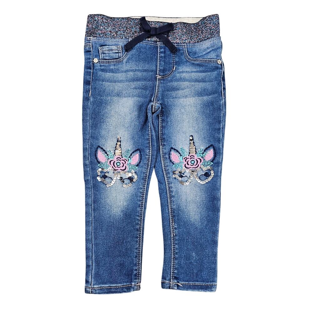 SQUEEZE TODDLER GIRLS UNICORN JEANS – SIZE 2T – EMBROIDERED & SEQUIN DETAIL